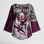 Personalised Manly Warringah Sea Eagles Kimono Sleeve Blouse Polynesian Tribal Art Style With Muscular Sea Eagle Mascot