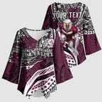 Personalised Manly Warringah Sea Eagles Kimono Sleeve Blouse Polynesian Tribal Art Style With Muscular Sea Eagle Mascot