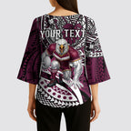 Personalised Manly Warringah Sea Eagles Kimono Sleeve Blouse Polynesian Tribal Art Style With Muscular Sea Eagle Mascot