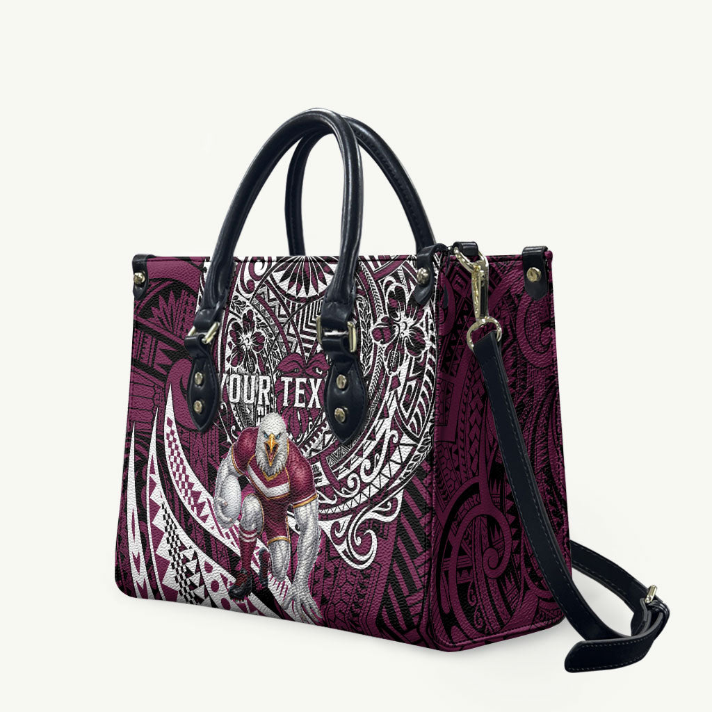 Personalised Manly Warringah Sea Eagles Leather Bag Polynesian Tribal Art Style With Muscular Sea Eagle Mascot