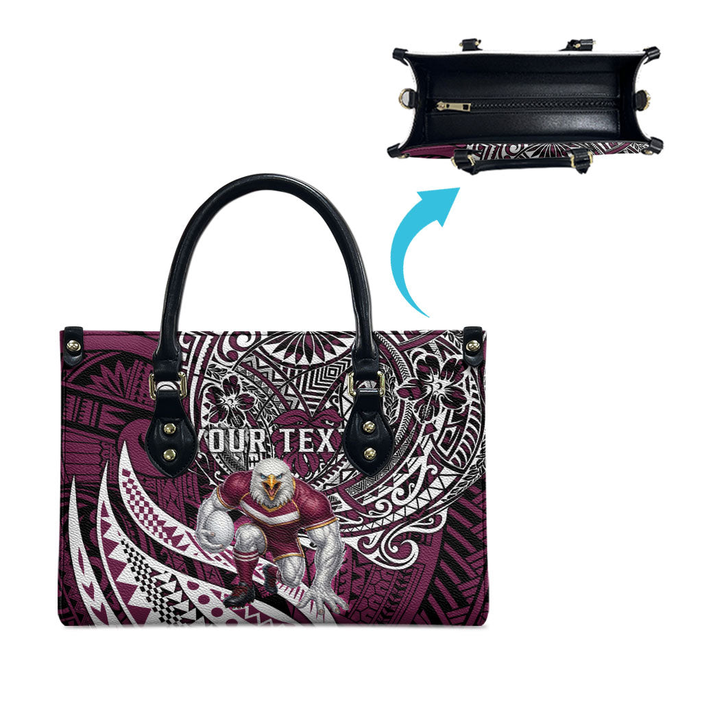 Personalised Manly Warringah Sea Eagles Leather Bag Polynesian Tribal Art Style With Muscular Sea Eagle Mascot