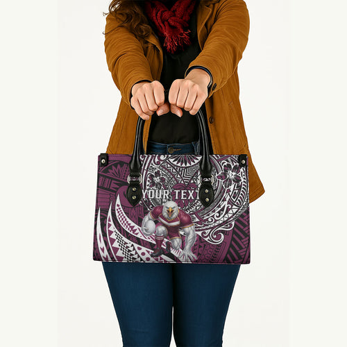 Personalised Manly Warringah Sea Eagles Leather Bag Polynesian Tribal Art Style With Muscular Sea Eagle Mascot
