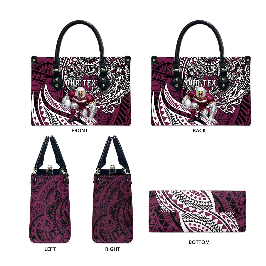 Personalised Manly Warringah Sea Eagles Leather Bag Polynesian Tribal Art Style With Muscular Sea Eagle Mascot
