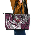 Personalised Manly Warringah Sea Eagles Leather Tote Bag Polynesian Tribal Art Style With Muscular Sea Eagle Mascot