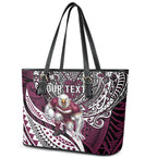 Personalised Manly Warringah Sea Eagles Leather Tote Bag Polynesian Tribal Art Style With Muscular Sea Eagle Mascot