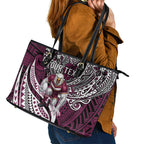 Personalised Manly Warringah Sea Eagles Leather Tote Bag Polynesian Tribal Art Style With Muscular Sea Eagle Mascot