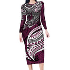 Personalised Manly Warringah Sea Eagles Long Sleeve Bodycon Dress Polynesian Tribal Art Style With Muscular Sea Eagle Mascot