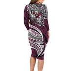 Personalised Manly Warringah Sea Eagles Long Sleeve Bodycon Dress Polynesian Tribal Art Style With Muscular Sea Eagle Mascot