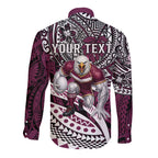 Personalised Manly Warringah Sea Eagles Long Sleeve Button Shirt Polynesian Tribal Art Style With Muscular Sea Eagle Mascot