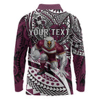 Personalised Manly Warringah Sea Eagles Long Sleeve Polo Shirt Polynesian Tribal Art Style With Muscular Sea Eagle Mascot
