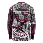Personalised Manly Warringah Sea Eagles Long Sleeve Shirt Polynesian Tribal Art Style With Muscular Sea Eagle Mascot