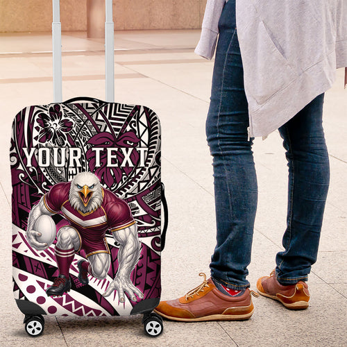 Personalised Manly Warringah Sea Eagles Luggage Cover Polynesian Tribal Art Style With Muscular Sea Eagle Mascot