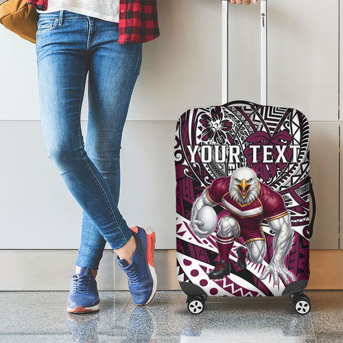 Personalised Manly Warringah Sea Eagles Luggage Cover Polynesian Tribal Art Style With Muscular Sea Eagle Mascot