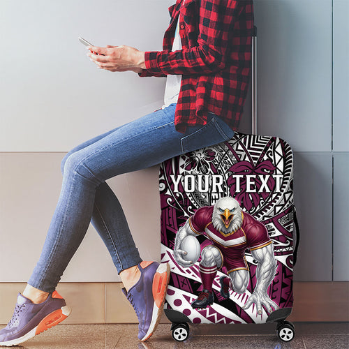 Personalised Manly Warringah Sea Eagles Luggage Cover Polynesian Tribal Art Style With Muscular Sea Eagle Mascot