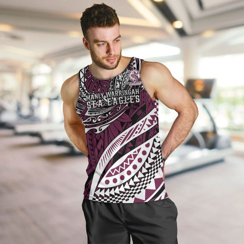 Personalised Manly Warringah Sea Eagles Men Tank Top Polynesian Tribal Art Style With Muscular Sea Eagle Mascot