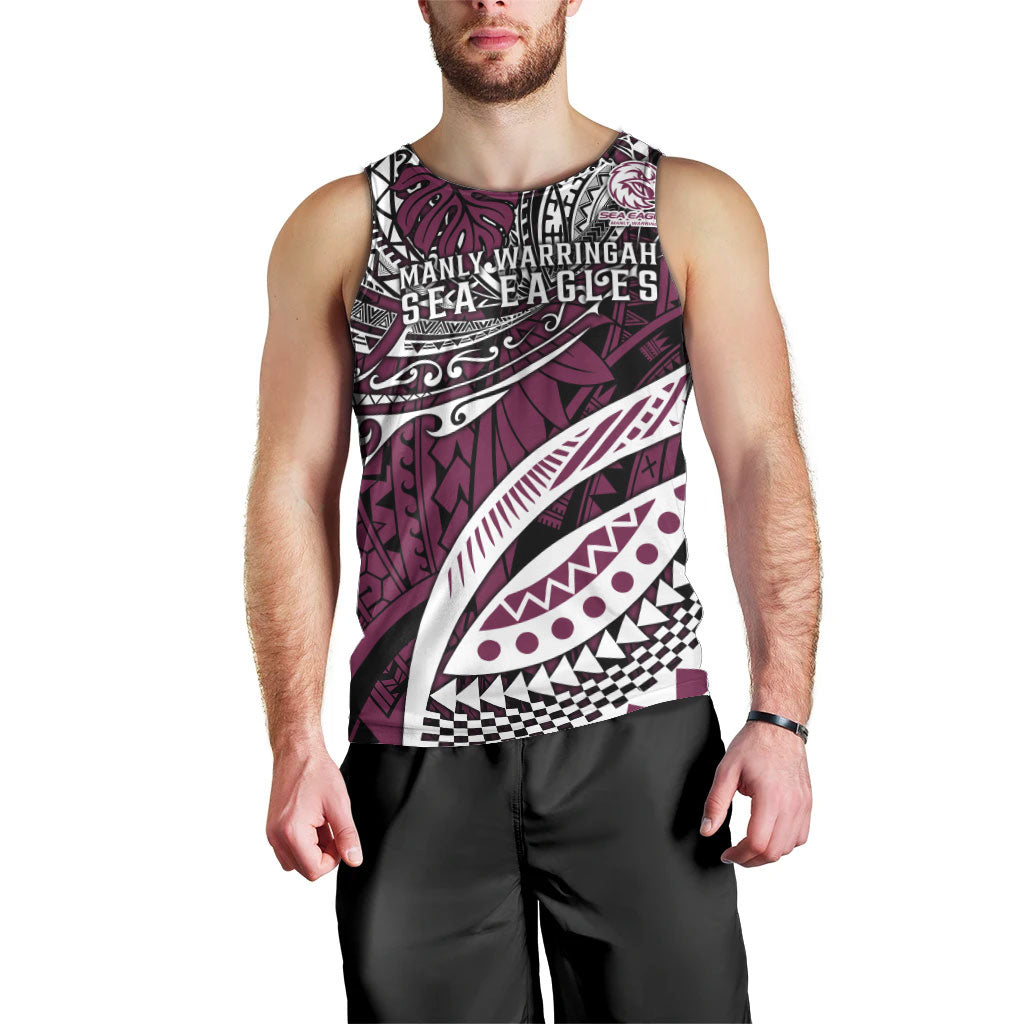 Personalised Manly Warringah Sea Eagles Men Tank Top Polynesian Tribal Art Style With Muscular Sea Eagle Mascot