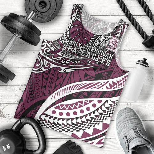 Personalised Manly Warringah Sea Eagles Men Tank Top Polynesian Tribal Art Style With Muscular Sea Eagle Mascot