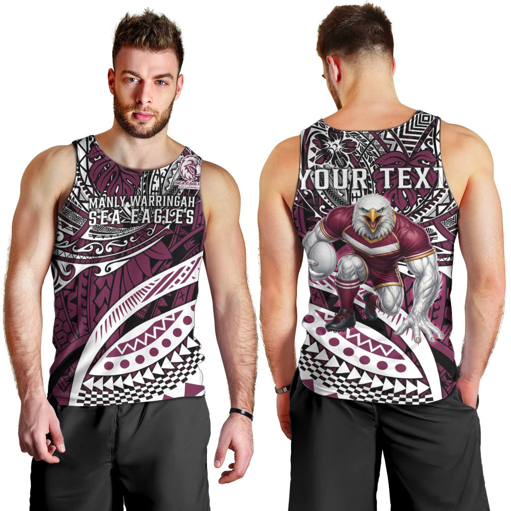Personalised Manly Warringah Sea Eagles Men Tank Top Polynesian Tribal Art Style With Muscular Sea Eagle Mascot