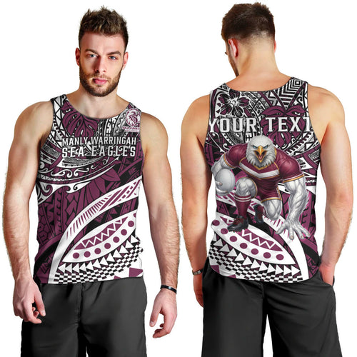 Personalised Manly Warringah Sea Eagles Men Tank Top Polynesian Tribal Art Style With Muscular Sea Eagle Mascot