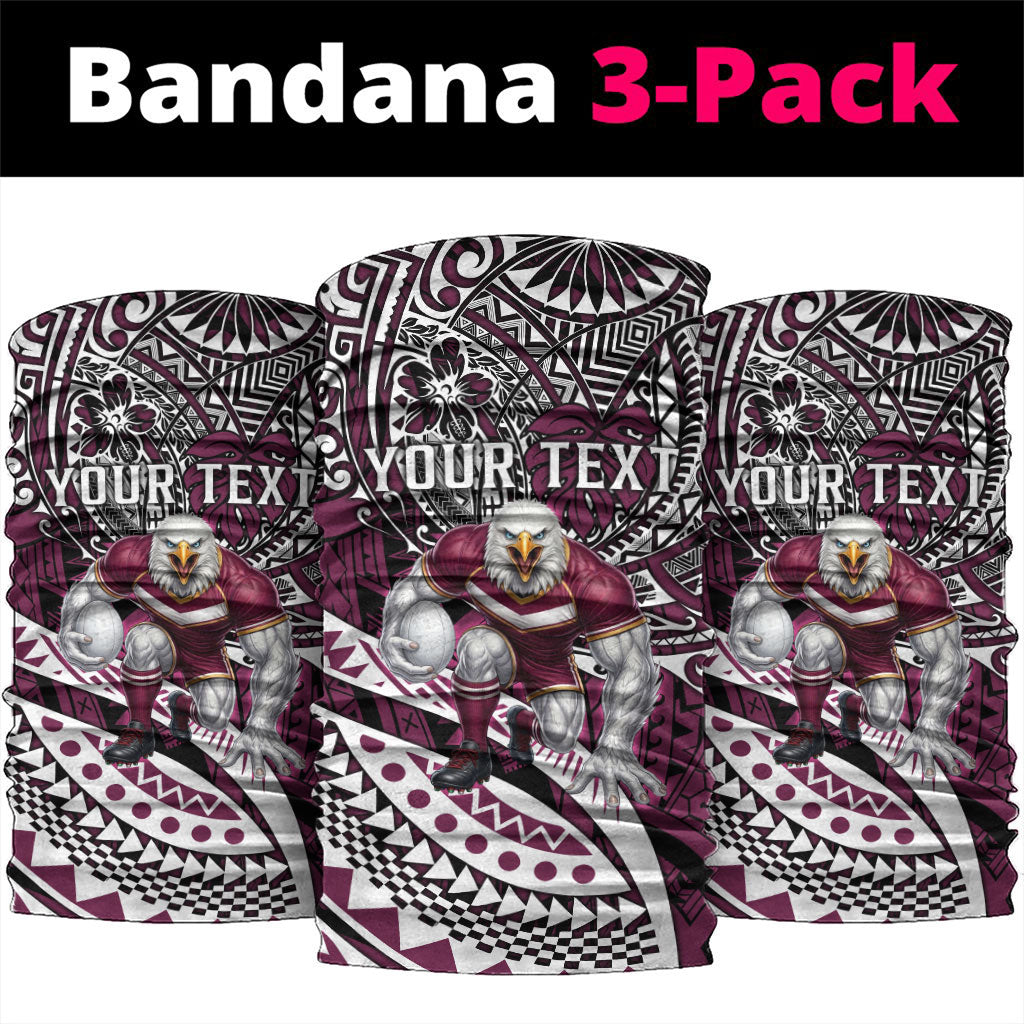 Personalised Manly Warringah Sea Eagles Neck Gaiter Polynesian Tribal Art Style With Muscular Sea Eagle Mascot