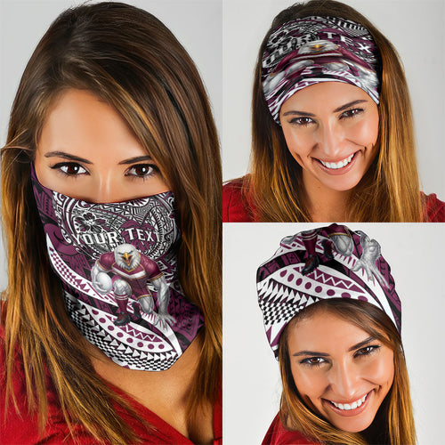 Personalised Manly Warringah Sea Eagles Neck Gaiter Polynesian Tribal Art Style With Muscular Sea Eagle Mascot