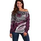 Personalised Manly Warringah Sea Eagles Off Shoulder Sweater Polynesian Tribal Art Style With Muscular Sea Eagle Mascot