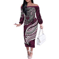 Personalised Manly Warringah Sea Eagles Off The Shoulder Long Sleeve Dress Polynesian Tribal Art Style With Muscular Sea Eagle Mascot