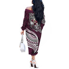 Personalised Manly Warringah Sea Eagles Off The Shoulder Long Sleeve Dress Polynesian Tribal Art Style With Muscular Sea Eagle Mascot