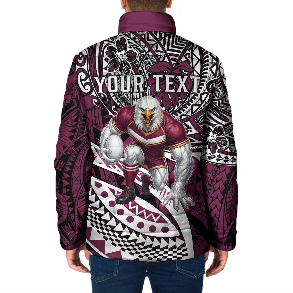 Personalised Manly Warringah Sea Eagles Padded Jacket Polynesian Tribal Art Style With Muscular Sea Eagle Mascot