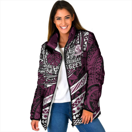 Personalised Manly Warringah Sea Eagles Padded Jacket Polynesian Tribal Art Style With Muscular Sea Eagle Mascot