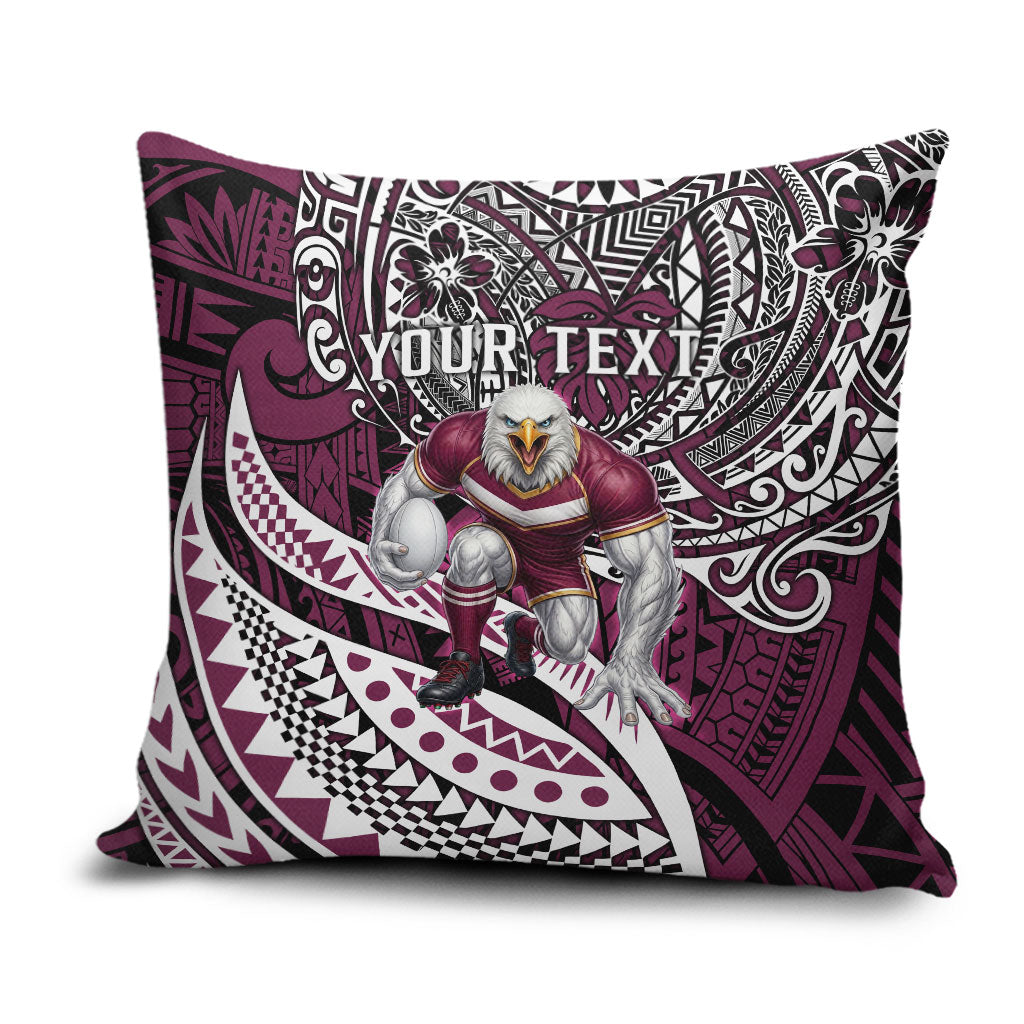 Personalised Manly Warringah Sea Eagles Pillow Cover Polynesian Tribal Art Style With Muscular Sea Eagle Mascot