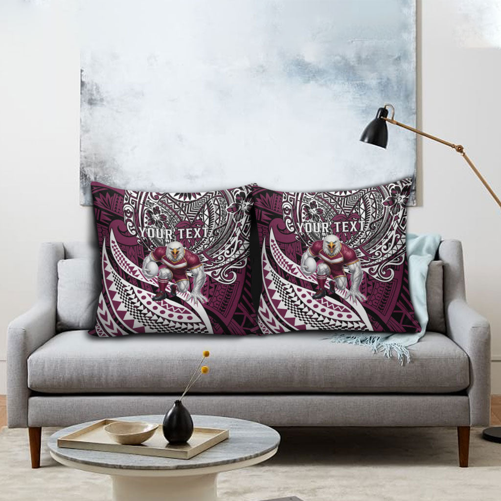 Personalised Manly Warringah Sea Eagles Pillow Cover Polynesian Tribal Art Style With Muscular Sea Eagle Mascot