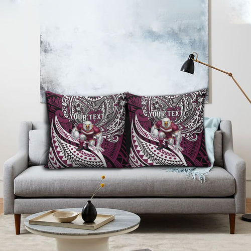 Personalised Manly Warringah Sea Eagles Pillow Cover Polynesian Tribal Art Style With Muscular Sea Eagle Mascot