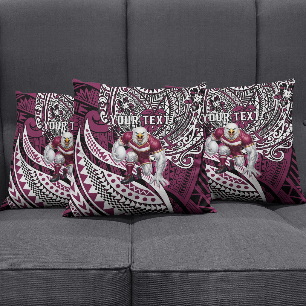 Personalised Manly Warringah Sea Eagles Pillow Cover Polynesian Tribal Art Style With Muscular Sea Eagle Mascot