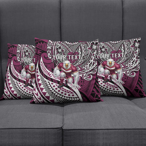 Personalised Manly Warringah Sea Eagles Pillow Cover Polynesian Tribal Art Style With Muscular Sea Eagle Mascot