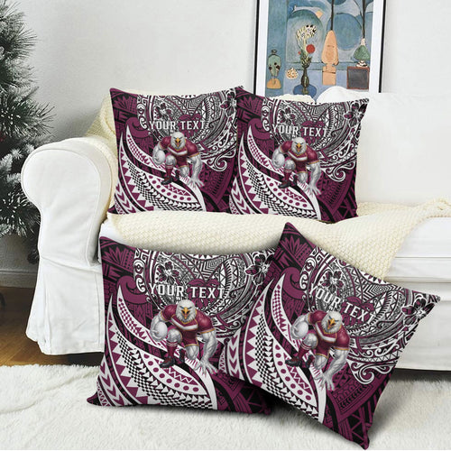 Personalised Manly Warringah Sea Eagles Pillow Cover Polynesian Tribal Art Style With Muscular Sea Eagle Mascot