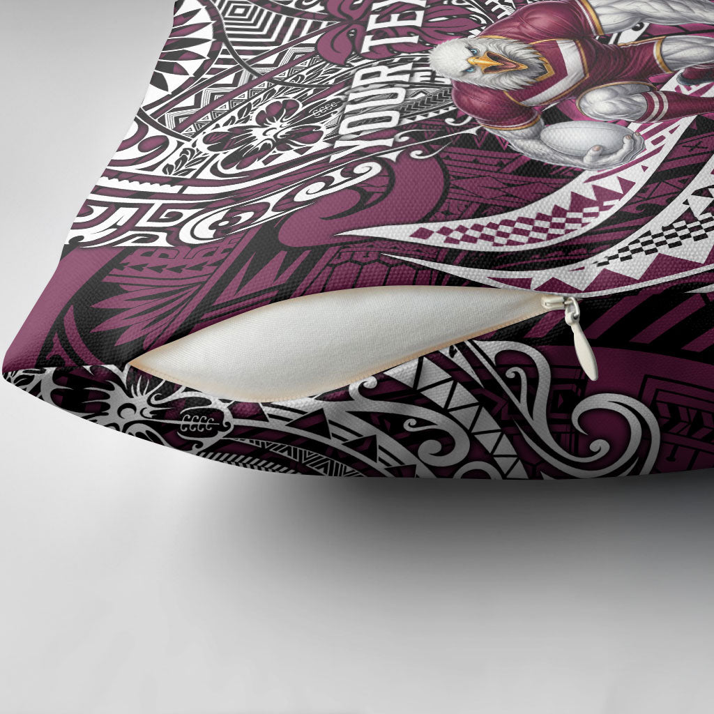 Personalised Manly Warringah Sea Eagles Pillow Cover Polynesian Tribal Art Style With Muscular Sea Eagle Mascot