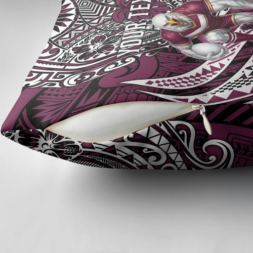 Personalised Manly Warringah Sea Eagles Pillow Cover Polynesian Tribal Art Style With Muscular Sea Eagle Mascot