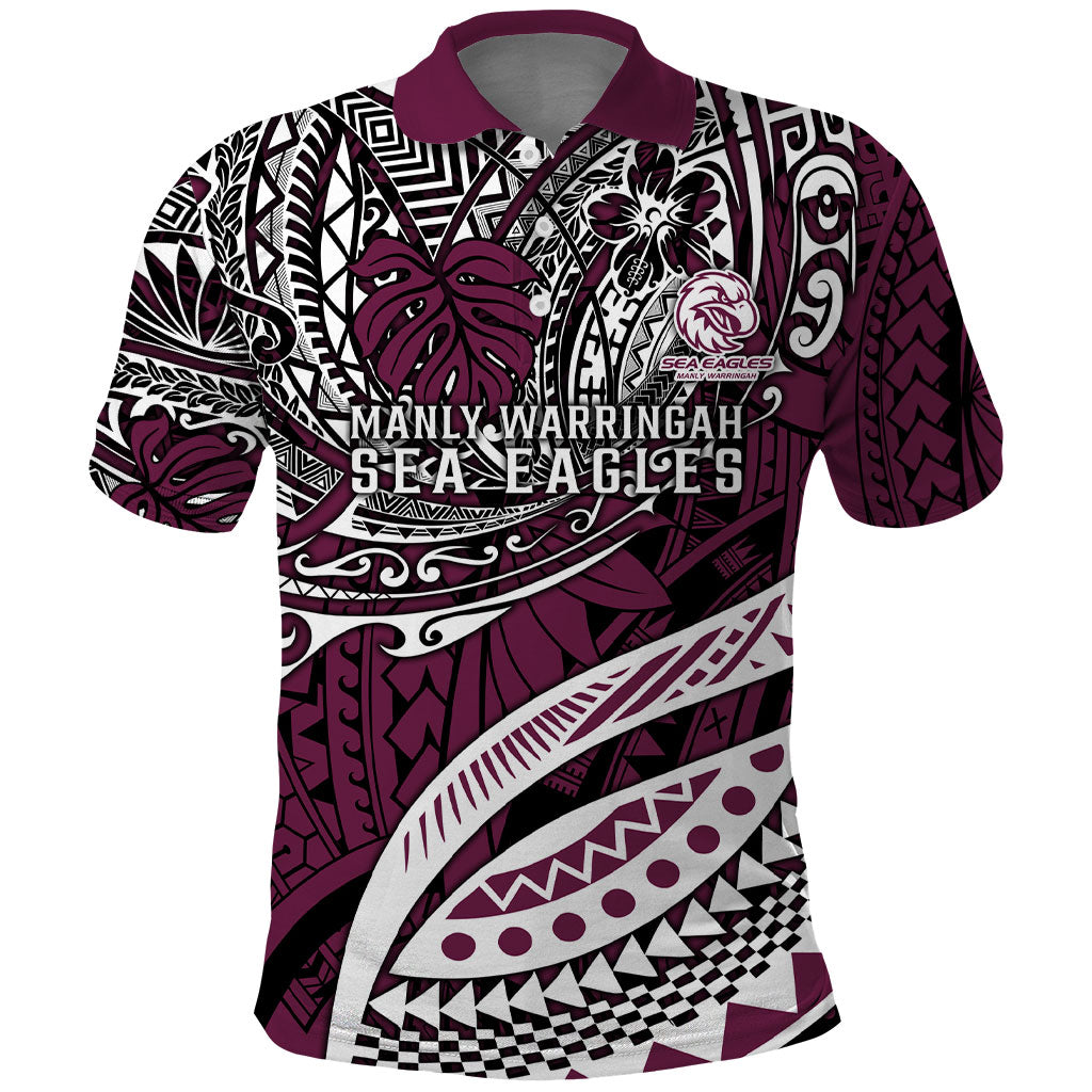 Personalised Manly Warringah Sea Eagles Polo Shirt Polynesian Tribal Art Style With Muscular Sea Eagle Mascot