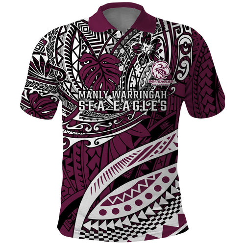 Personalised Manly Warringah Sea Eagles Polo Shirt Polynesian Tribal Art Style With Muscular Sea Eagle Mascot