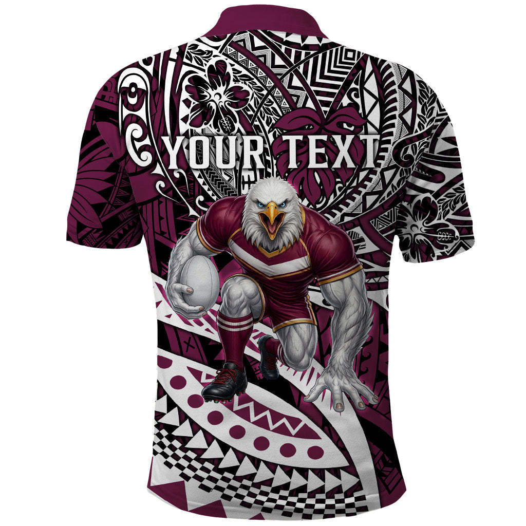 Personalised Manly Warringah Sea Eagles Polo Shirt Polynesian Tribal Art Style With Muscular Sea Eagle Mascot