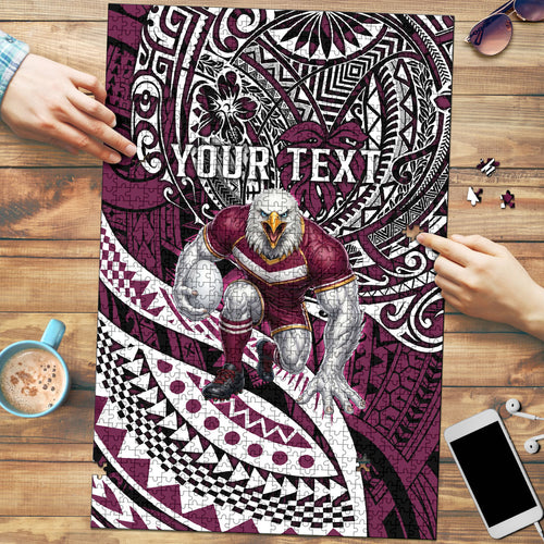 Personalised Manly Warringah Sea Eagles Puzzle Polynesian Tribal Art Style With Muscular Sea Eagle Mascot
