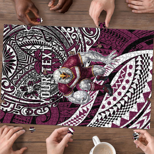 Personalised Manly Warringah Sea Eagles Puzzle Polynesian Tribal Art Style With Muscular Sea Eagle Mascot