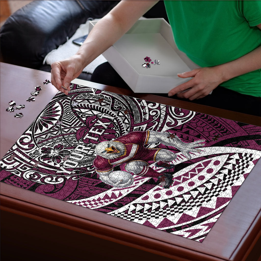 Personalised Manly Warringah Sea Eagles Puzzle Polynesian Tribal Art Style With Muscular Sea Eagle Mascot