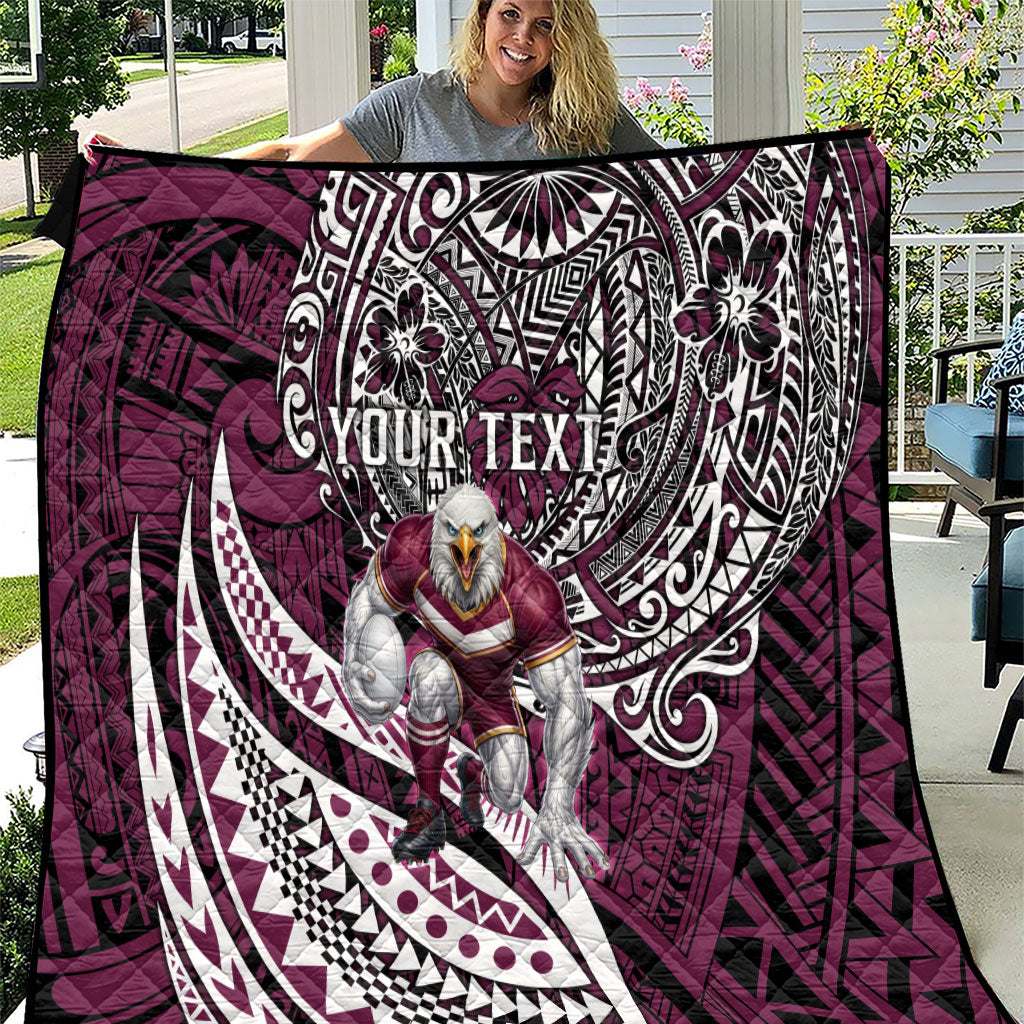 Personalised Manly Warringah Sea Eagles Quilt Polynesian Tribal Art Style With Muscular Sea Eagle Mascot