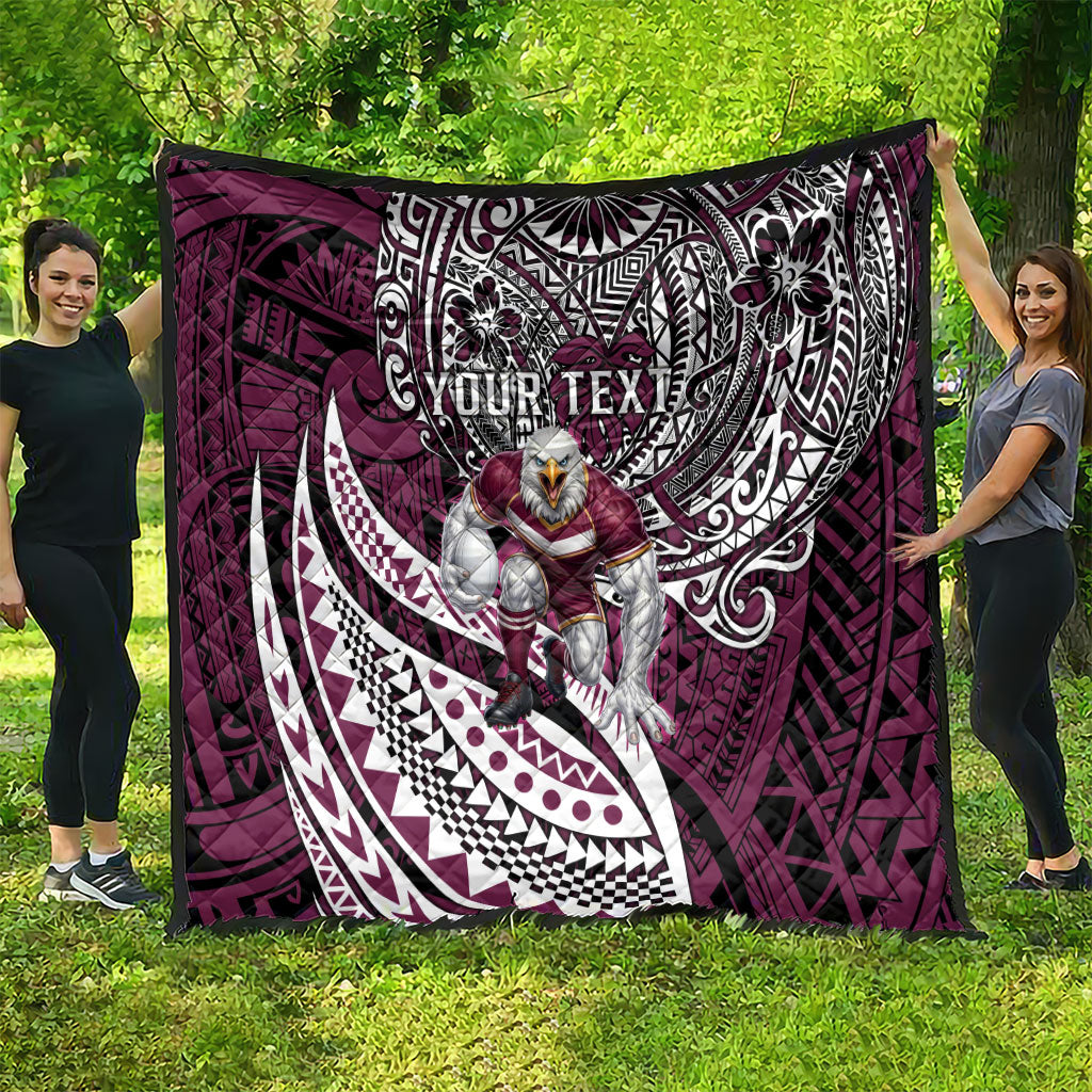 Personalised Manly Warringah Sea Eagles Quilt Polynesian Tribal Art Style With Muscular Sea Eagle Mascot