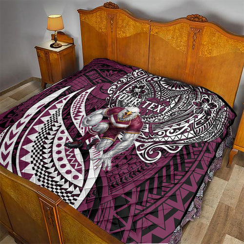Personalised Manly Warringah Sea Eagles Quilt Polynesian Tribal Art Style With Muscular Sea Eagle Mascot