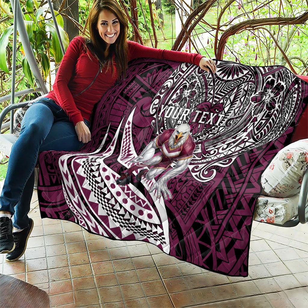 Personalised Manly Warringah Sea Eagles Quilt Polynesian Tribal Art Style With Muscular Sea Eagle Mascot
