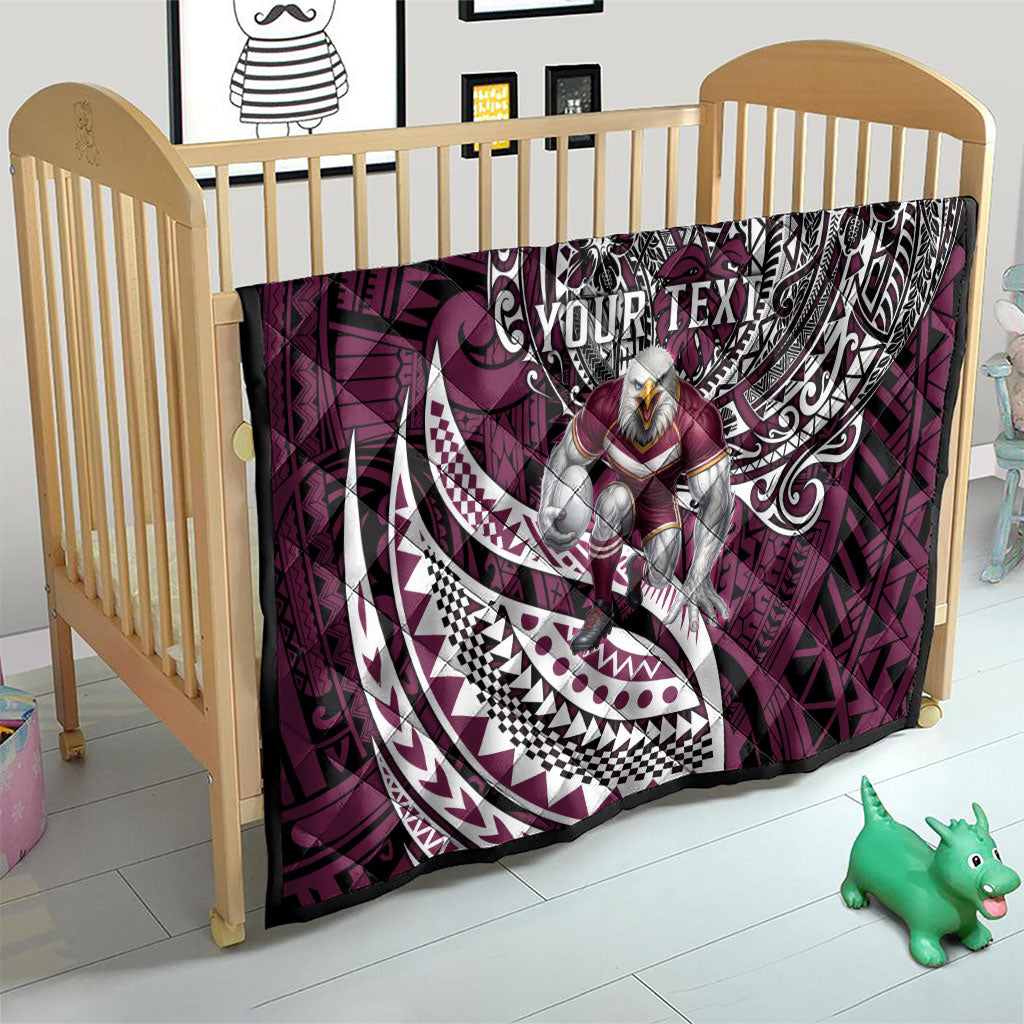Personalised Manly Warringah Sea Eagles Quilt Polynesian Tribal Art Style With Muscular Sea Eagle Mascot