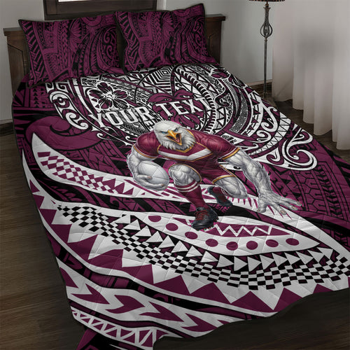 Personalised Manly Warringah Sea Eagles Quilt Bed Set Polynesian Tribal Art Style With Muscular Sea Eagle Mascot